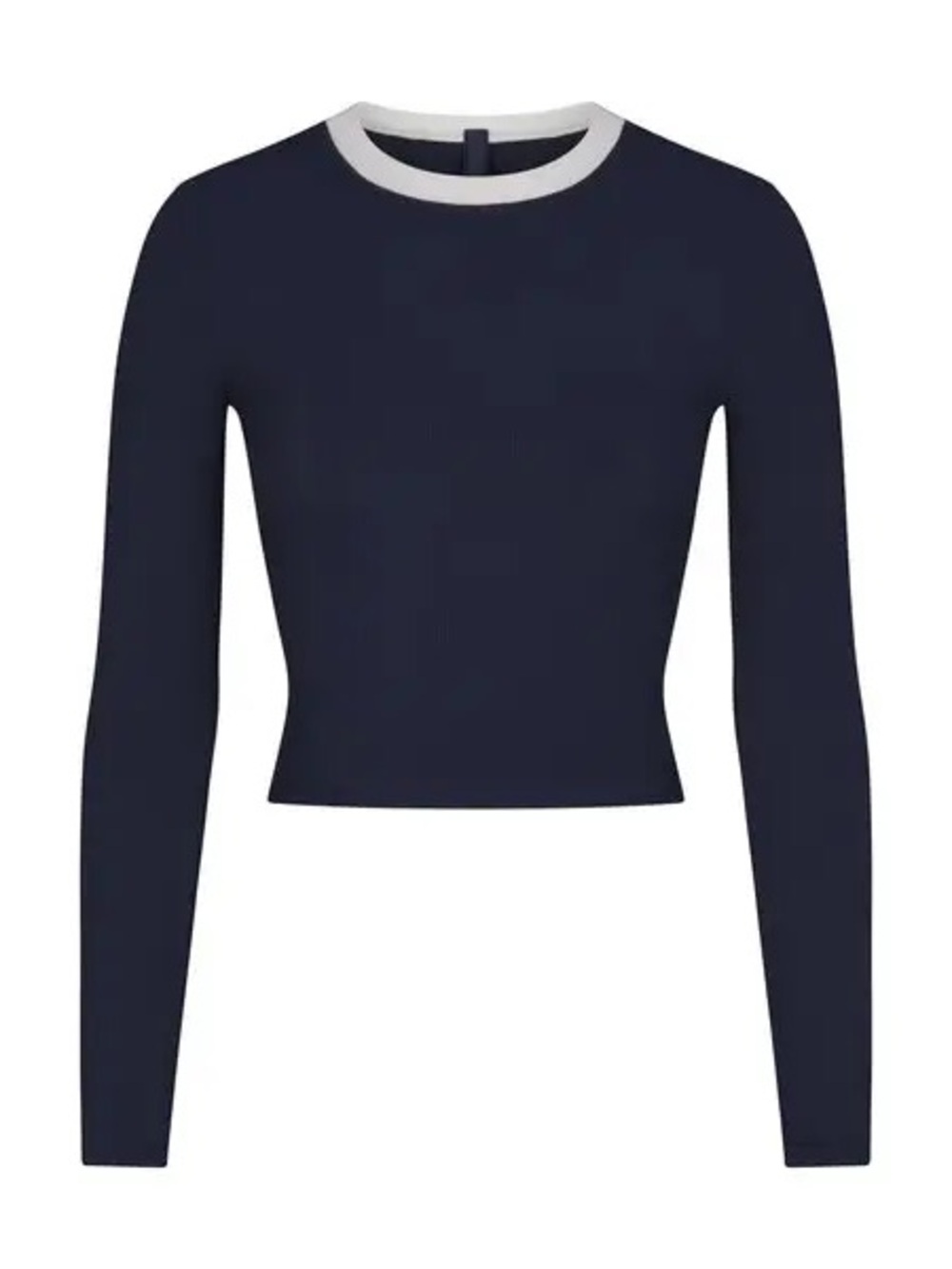 Skims navy blue ribbed crop Women's Cropped long sleeve Top with White Trim